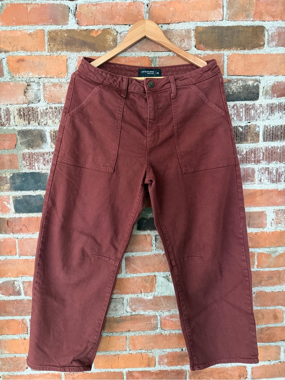 Just Black Wide Leg Utility Pants in Brick Red